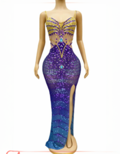 Donna Laurent Embellished Stunning Red Carpet Spaghetti Strap Gown for Women